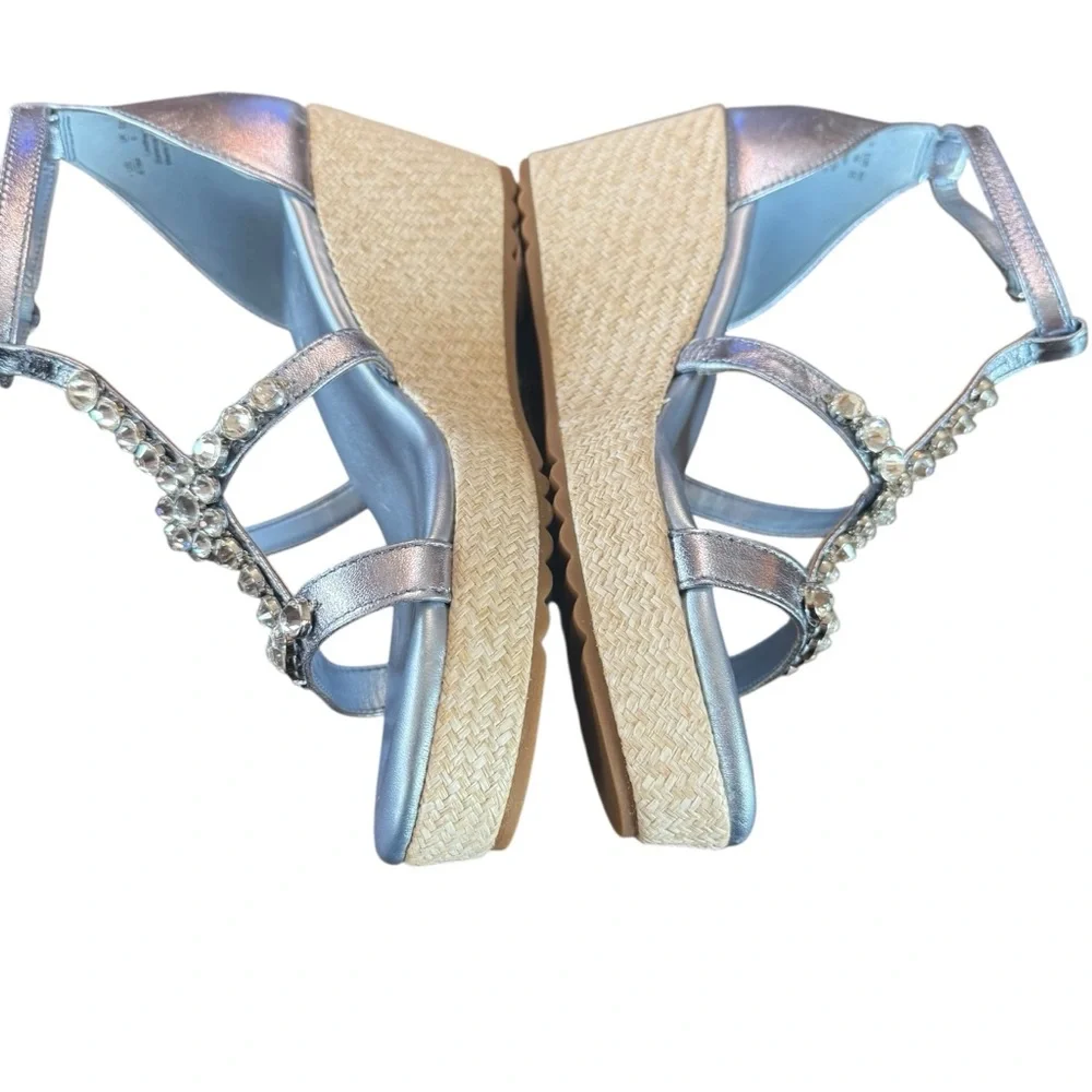 Naturalizer Serena Light Blue Metallic Espadrille Wedge Sandals Rhinestone NEW 9 - Picture 7 of 10